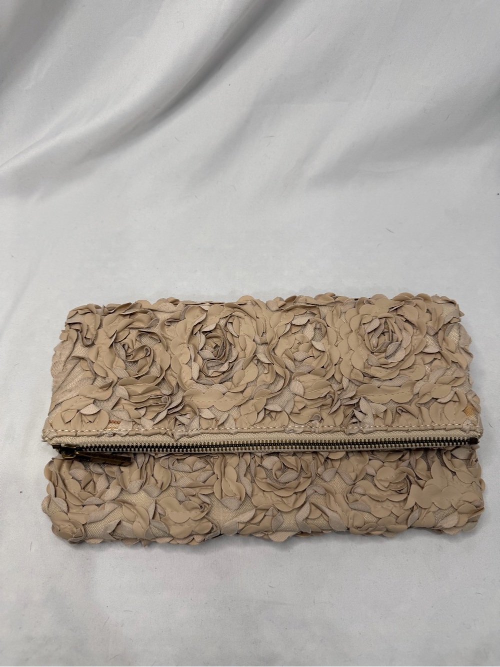 Deux Lux Beige Floral Rosette Fold-Over Clutch